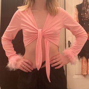 Pink ruffle tie shirt